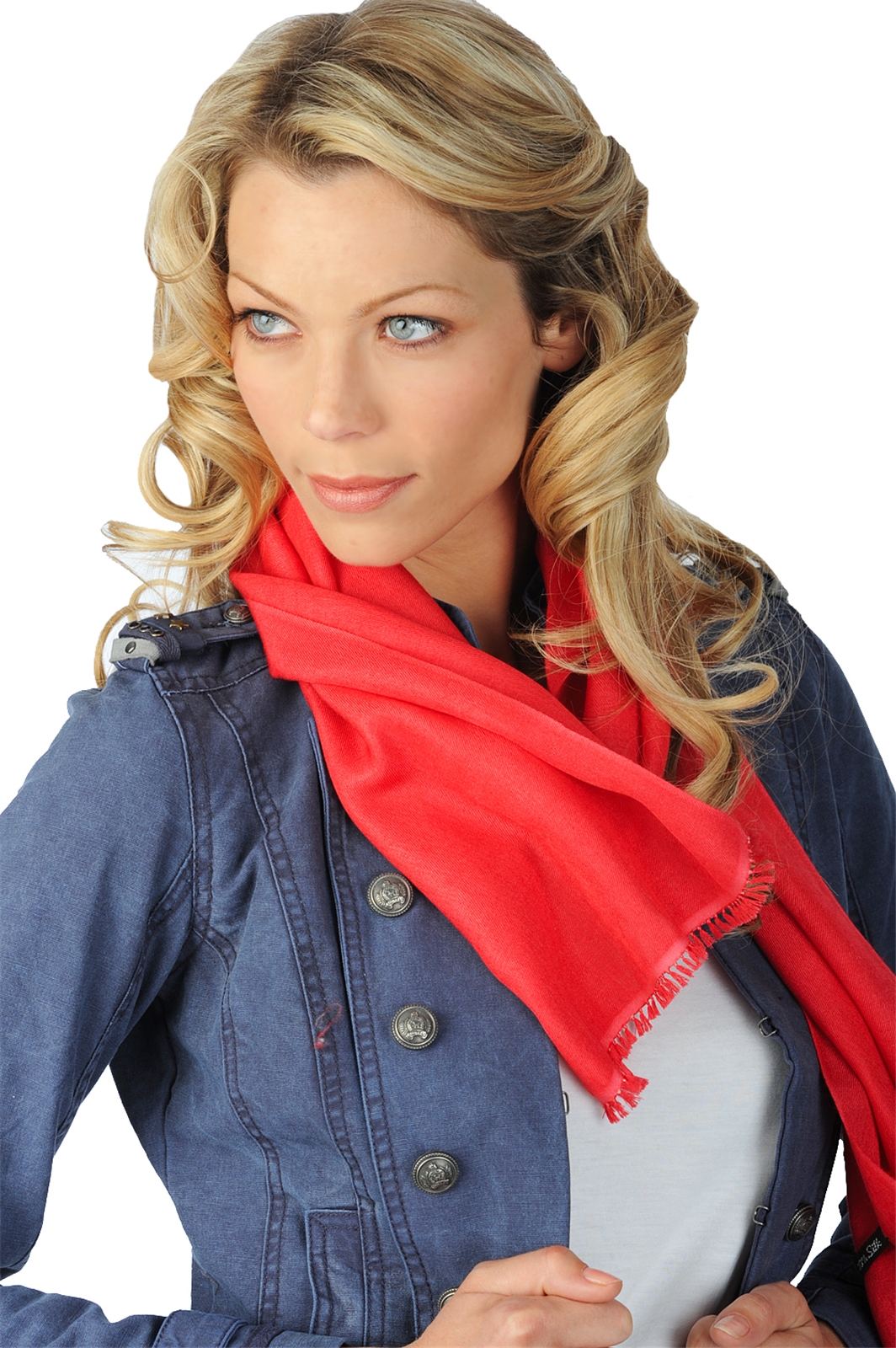 Cashmere & Silk accessories shawls scarva flashing red coral 170x25cm
